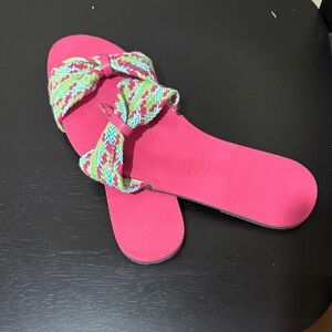 Havaianas Pink Sandals with Multicolor Braided Straps